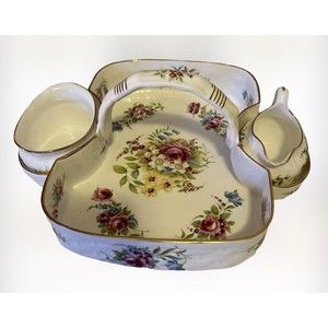 Vintage Coalport Bone China England Wildflower Tray with Sugar Bowl and Creamer
